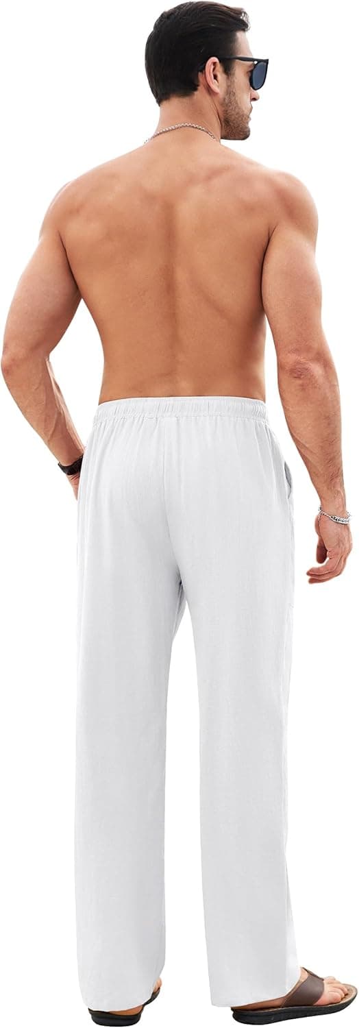 Detalle 2 de Litthing Men Linen Trousers Cotton Jogging Bottoms with Pockets – Lightweight Drawstring Summer Trousers