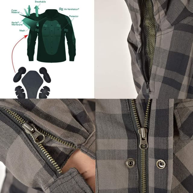 Detalle 2 de BOSMOTO Lumberjack Hemd für Herren – Motorradhemd mit 100% Dupont-Kevlar Verstärkung