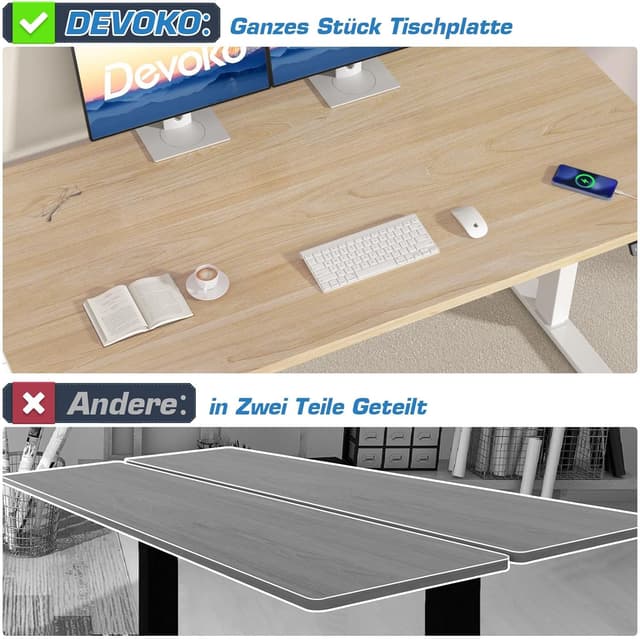 Thumbnail 3 de Devoko höhenverstellbarer Schreibtisch mit 2 Motoren, 160x80 cm Tischplatte (Eiche, 25 mm) – elektrisch, mobil mit Kabelmanagement