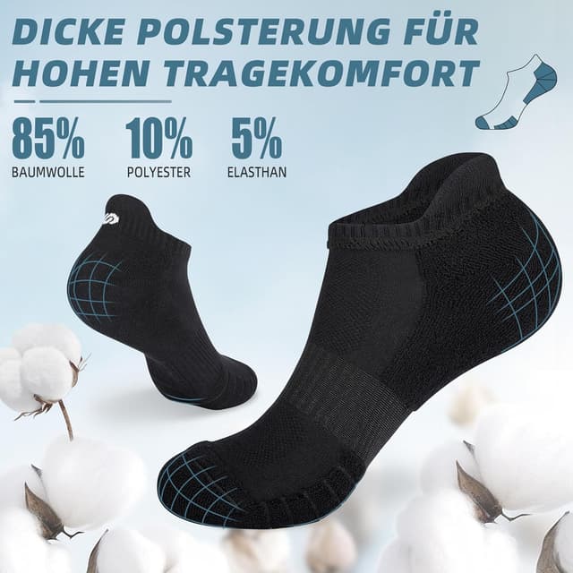 Detalle de anqier 6 Paar Sneaker Socken (43–46 bis 35–38, 47–50) aus Baumwolle – atmungsaktiv, gepolstert & antibakteriell