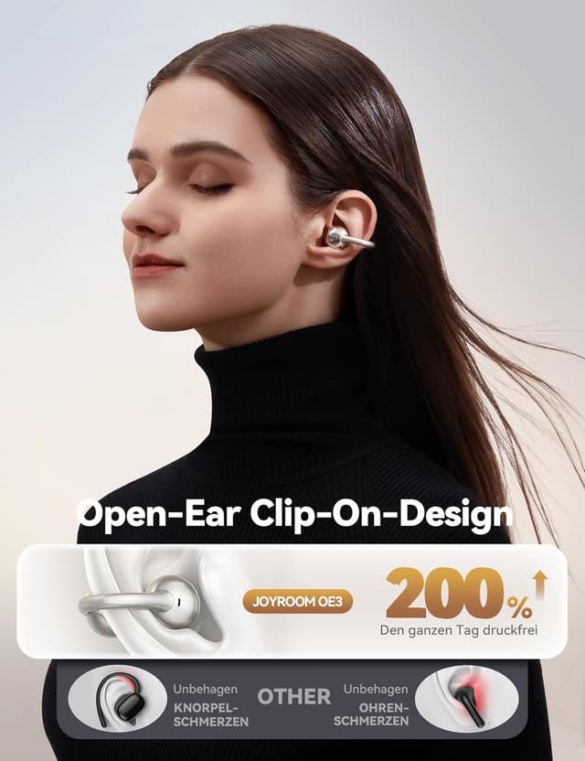 Detalle de JOYROOM OE3 ClipBuds Open-Ear Bluetooth-Kopfhörer mit 30h Laufzeit, ENC und IPX4