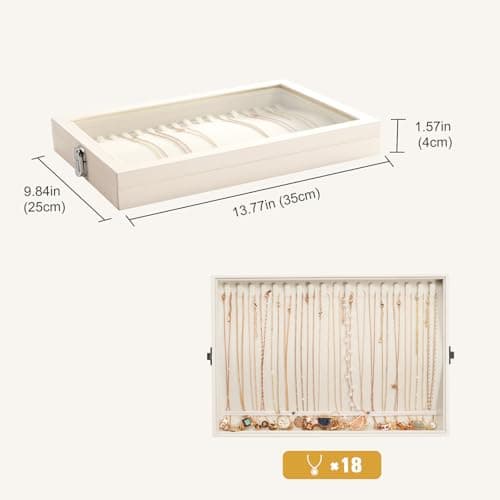 Detalle de Lolalet bandeja organizadora para collares con tapa (18 ganchos) para cajón o tocador