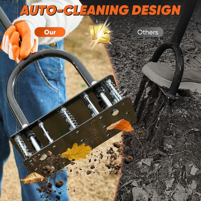 Detalle de Saker Lawn Aerator Tool with 15 iron spikes – automatic spring-loaded lawn aeration for patio, yard and garden