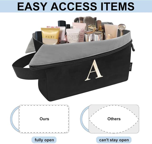 Detalle de A-Z BAG Beauty case da viaggio con apertura ampia e organizer impermeabile (borsa per il trucco personalizzata) - D, Nero