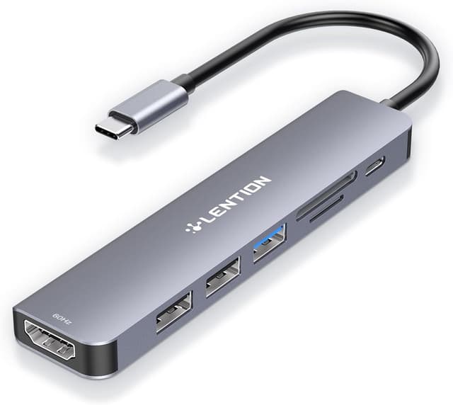 Detalle de LENTION Hub USB-C 7 in 1 con HDMI 4K@60Hz e USB-C PD 100W, lettore SD/TF (alluminio)