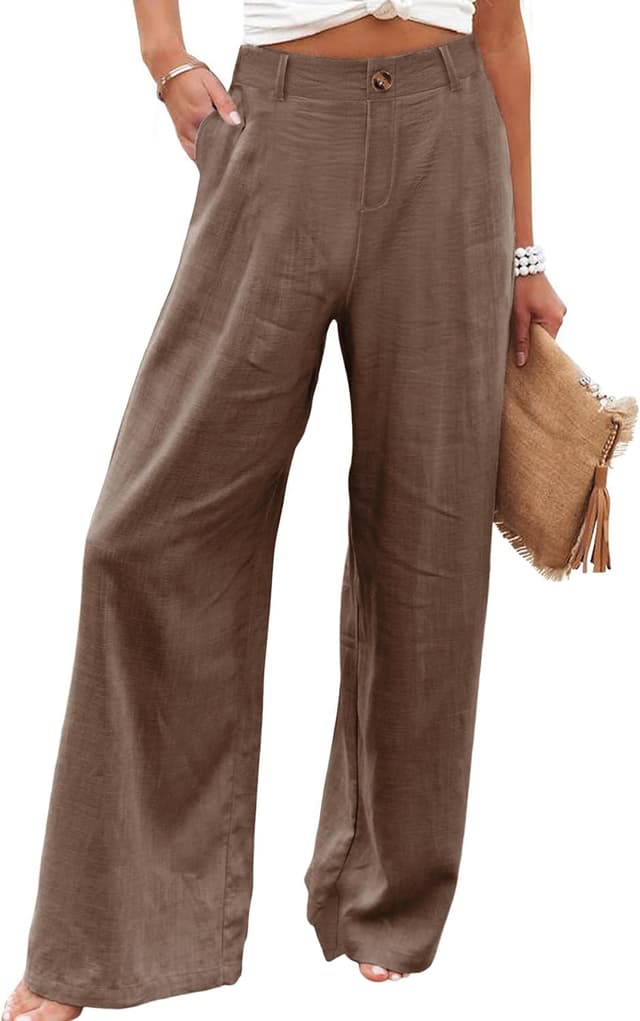 Thumbnail 6 de Hooever Women’s Cotton Linen Pants with Button Front and High-Waist Wide Leg Fit