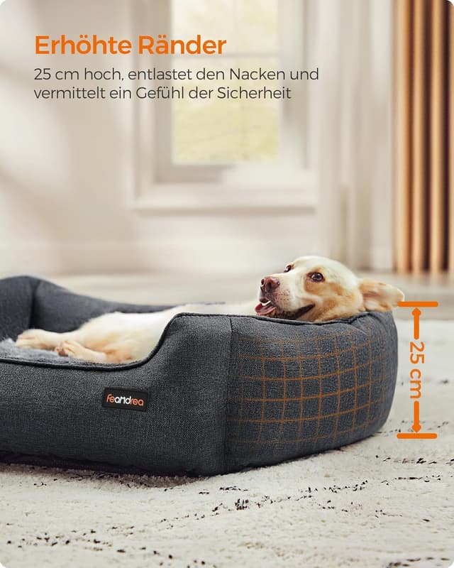 Detalle de Feandrea Hundebett Hundekissen in Leinenoptik PGW011G01 (ca. 90 x 75 x 25 cm) – dunkelgrau, L