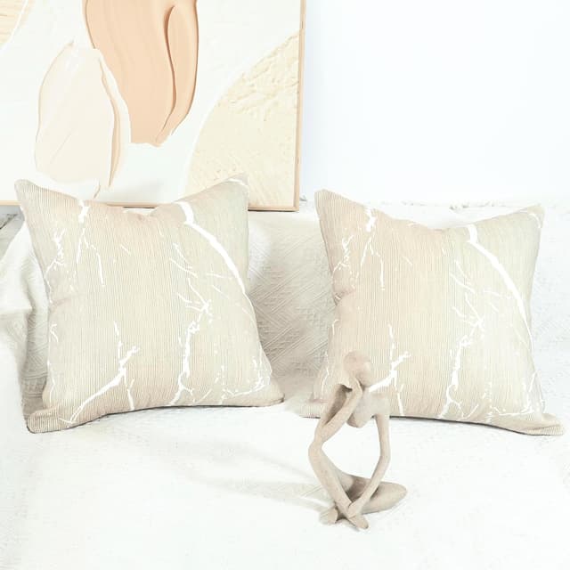 Detalle 2 de OYIMUA 2er Set Deko-Kissenbezüge 50x50 Beige aus Chenille