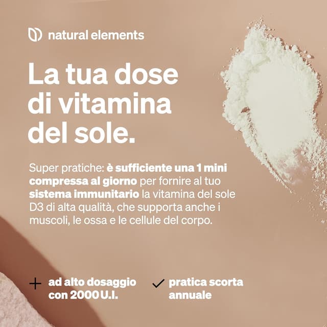 Detalle de Natural Elements Vitamina D3 2000 U.I. – 365 compresse per ossa e sistema immunitario