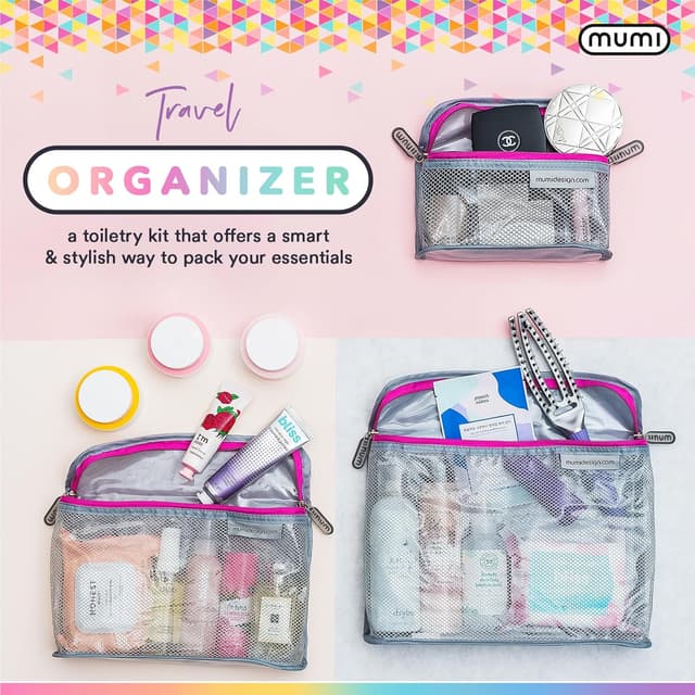 Detalle 2 de MUMI Travel Toiletry Bag Set of 3 (Pink) — Clear, TSA-Approved Toiletry Pouches for Women