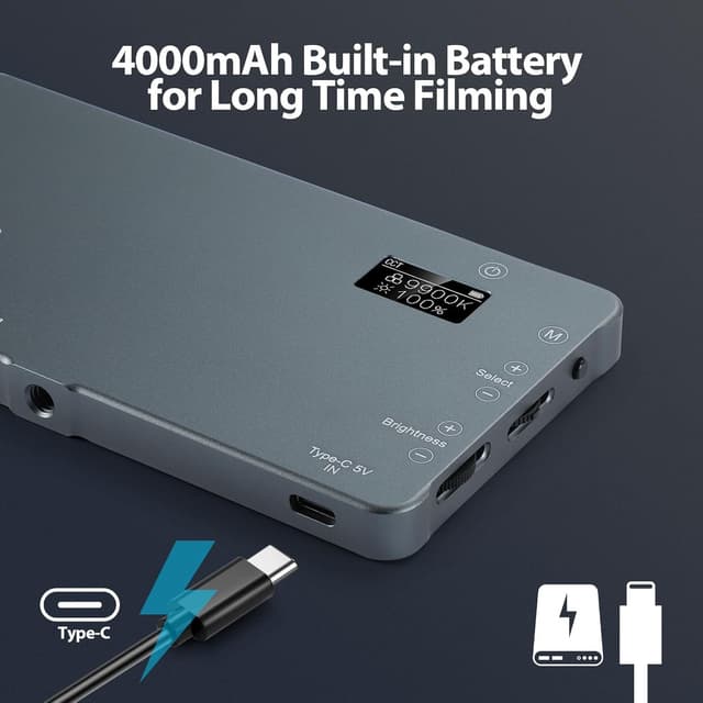 Detalle de ENEGON LED Video Light Panel (2500K–9900K, CRI96+, 4000mAh) for portable photography and live streaming