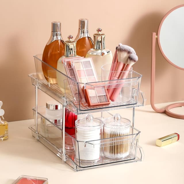 Thumbnail 6 de 2 Set 2-Tier Clear Organizer with Dividers for Cabinet