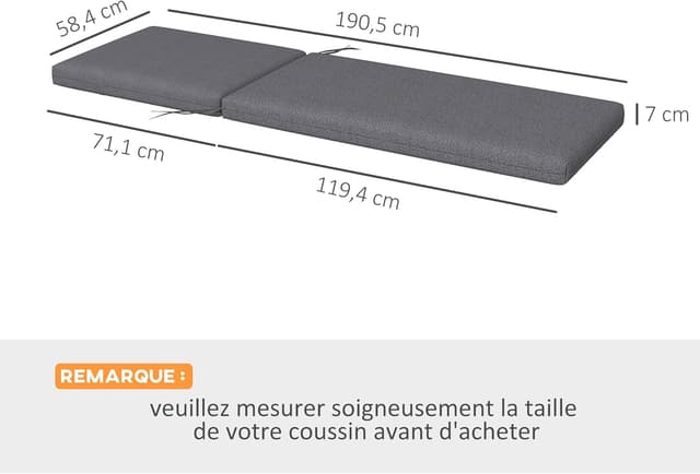 Thumbnail 2 de Outsunny Matelas chaise longue 190,5 x 58,4 cm