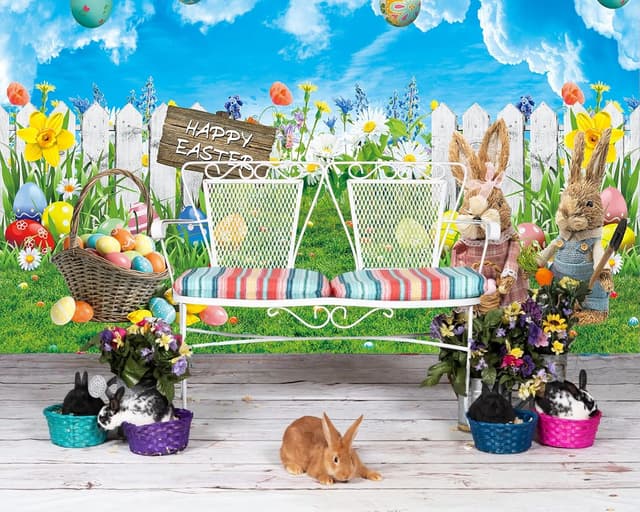 Thumbnail 3 de BINQOO 8x6FT Blue Sky Easter Backdrop