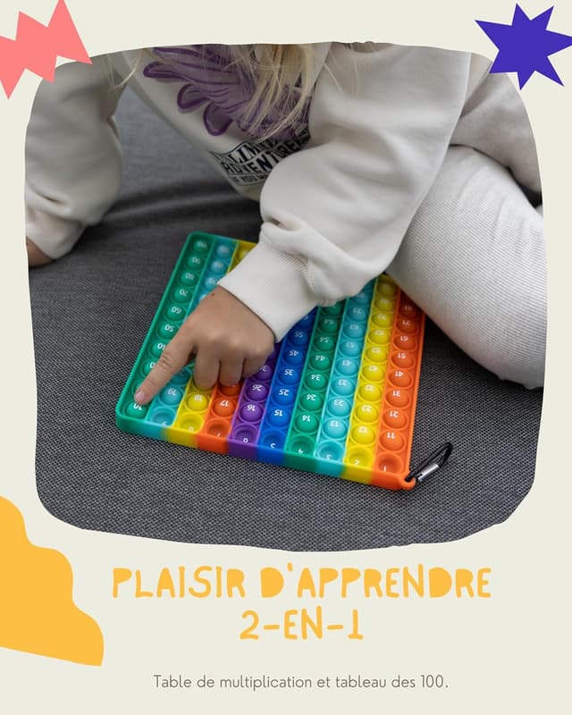 Detalle 2 de Valino PopIt 2 en 1 : planche de multiplication et jeu Montessori en silicone (1 à 100)