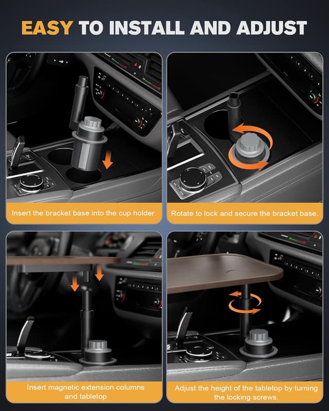 Thumbnail 6 de Car Desk for Laptop Car Table & Car Tray with 360° Rotating Cup Holder (Adjustable Height) Compatible with Tesla Model 3/Y/S and Most Vehicles