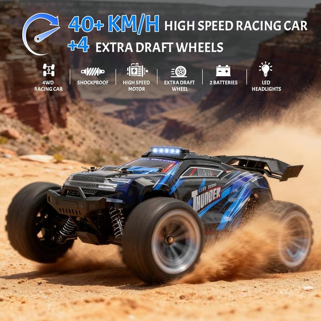 Detalle 2 de BAZADER Voiture RC Tout Terrain 1:18 4WD 40 km/h 2,4 GHz – modèle truggy télécommandé (avec deux batteries rechargeables)