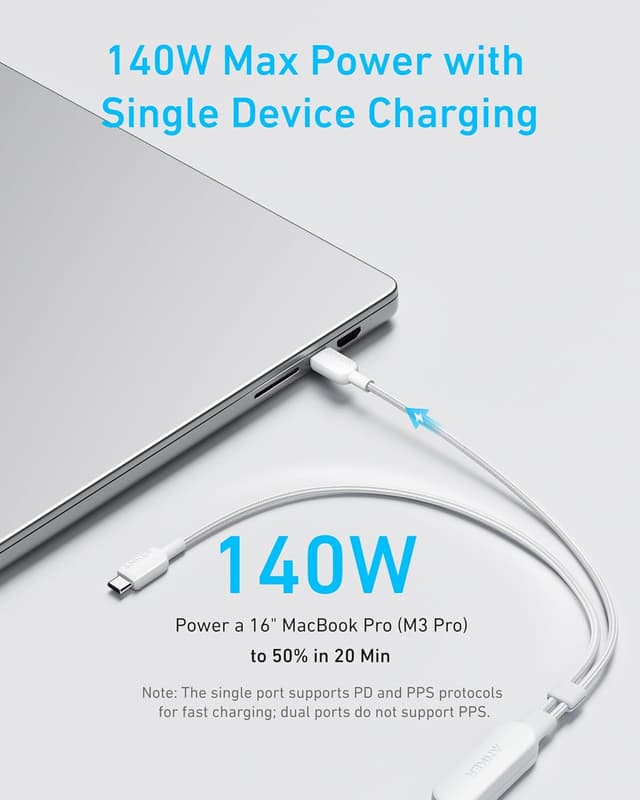 Detalle de Anker 2-in-1 USB C Cable 140W