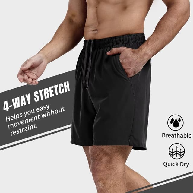 Detalle de FIONECA 3-Pack Men’s Athletic Running Shorts (5 Inch) with Quick-Dry Fabric & Zip Pockets