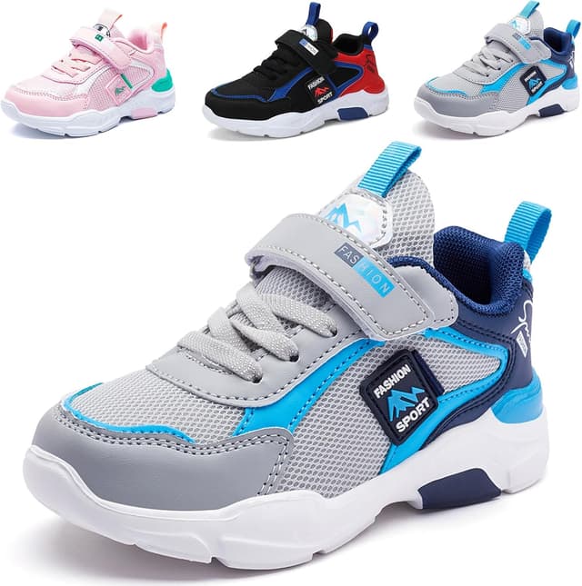 Detalle de Baskets enfant unisexes respirantes avec fermeture à scratch (26 à 37) — Chaussures de sport et course confortables