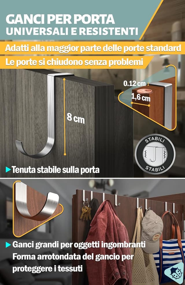 Detalle 2 de Menz appendiaccappatoio da bagno da 1,6 mm, set da 10 pezzi con gancio porta e listello