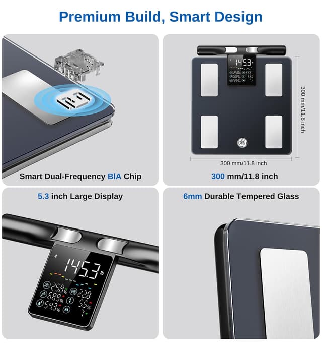 Thumbnail 6 de GE Smart Scale for Body Weight (8-Electrode) — 400 lb capacity with full-body composition analysis and Bluetooth app sync (Black)
