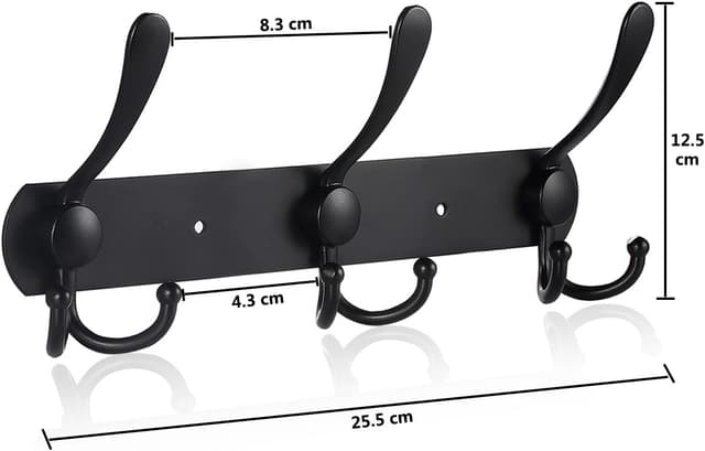 Detalle de LYLIN Porte-manteau mural en acier inoxydable – patères/crochets muraux noirs mat (9 crochets, lot de 2)