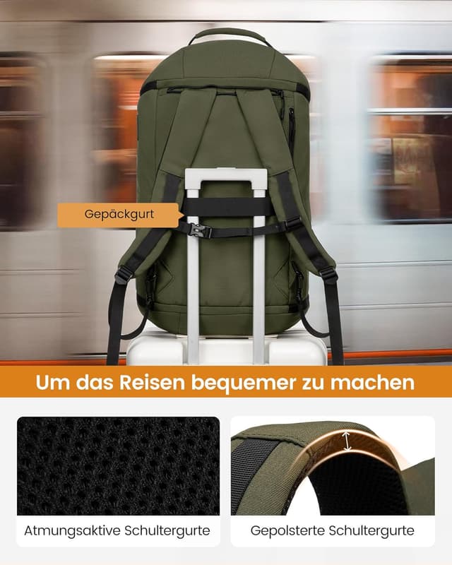 Detalle de LOVEVOOK Reisetasche Sporttasche Rucksack (56L) mit Schuhfach & Nassfach – Dunkelgrün