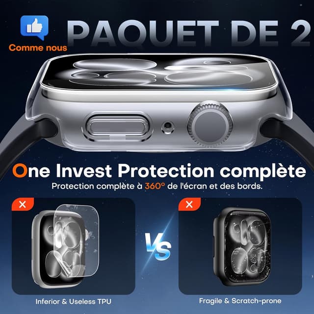 Detalle de TAURI Étui PC 2 pièces + protection écran en verre trempé pour Apple Watch Series 11/10 46 mm (champagne + transparent)
