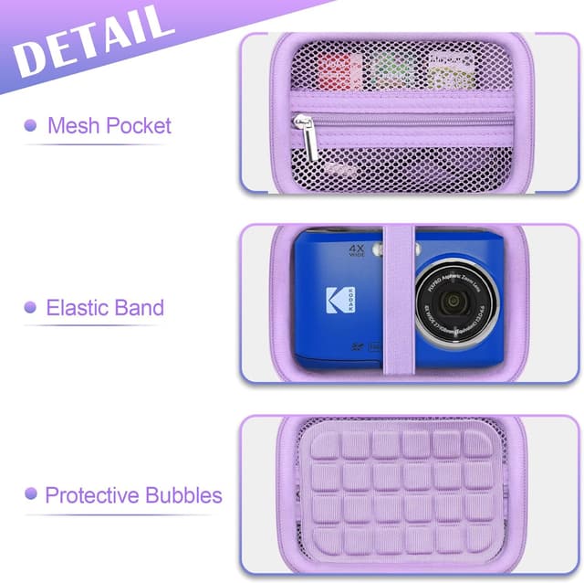 Detalle de BOVKE Carrying Case for Kodak PIXPRO Friendly Zoom FZ45 / FZ55 (Mesh Pocket, Purple) — Case Only