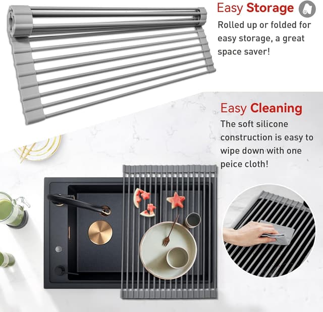 Detalle de MERRYBOX Roll Up Dish Drying Rack (Over-the-Sink, Heat-Resistant Silicone) 20.5" x 13.1