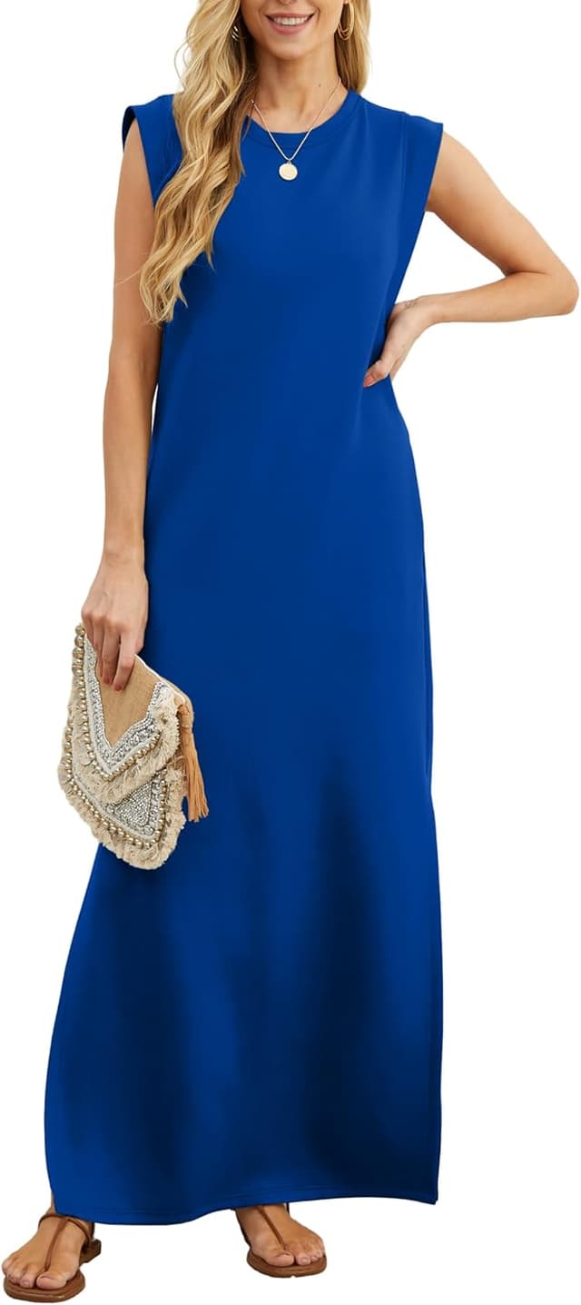 Detalle 2 de GRECERELLE Women’s Summer Maxi Dress with Split, Pockets and Sleeveless Round Neck