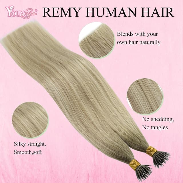 Detalle de YoungSee Echthaar Extensions Nanoring Blond (55 cm) – Remy Haare, 50 g #SUN