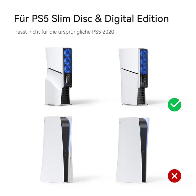 Detalle de KIWIHOME PS5 Slim Lüfter mit automatischer Geschwindigkeit, LED und USB 3.0-Hub für Disc- & Digital-Edition