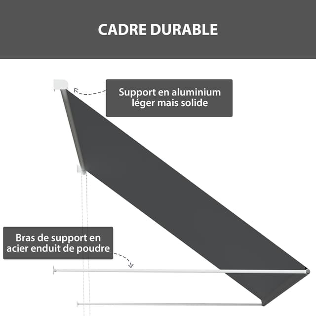 Detalle de Outsunny store banne manuel rétractable à inclinaison réglable 150 x 120 cm, gris foncé