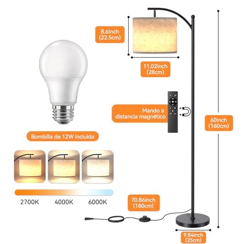 Thumbnail 6 de Lampara de Pie Salon LED Regulable 160cm 💡 con Control Remoto