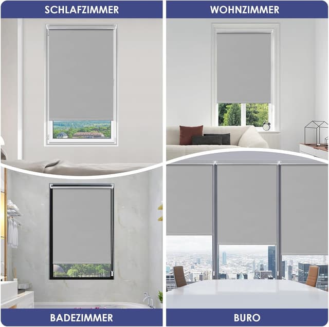 Detalle de smartdemo Verdunklungsrollo B40 x H130 cm – Thermorollo mit 100% Polyester, ohne Bohren & mit Bohren (Klemmrollo, grau)