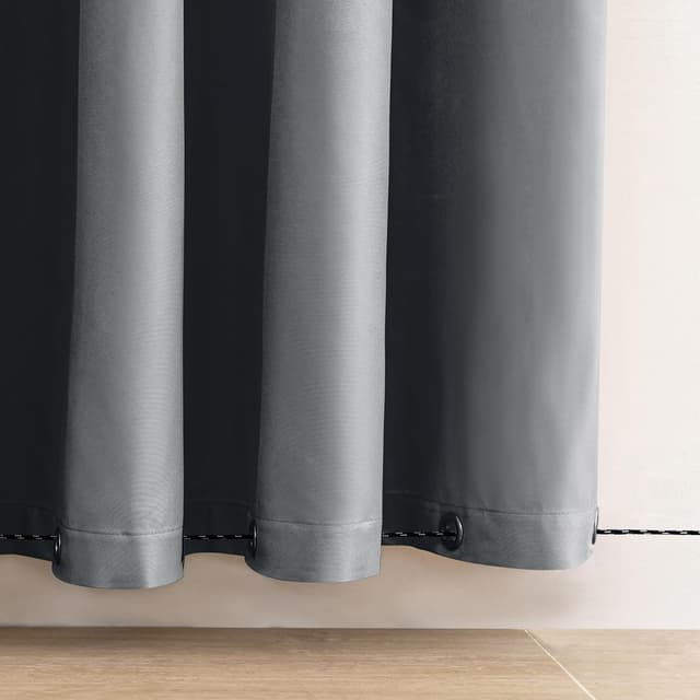 Detalle 2 de Clothink 2er-Set Outdoor-Vorhänge (wasserfest, winddicht, schnelltrocknend) mit Ösen, 132x215 cm, Grau