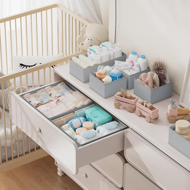 Detalle de Homsorout Kleiderschrank-Organizer im 12er-Set: faltbare Schubladenboxen für Kleidung, Socken & BHs (Grau)