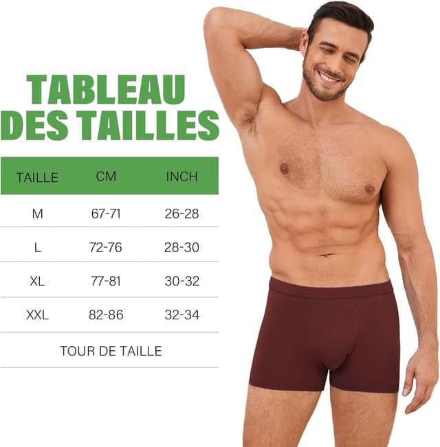 Detalle de ZAKASA Bambou Boxers Homme en lot de 6 – sous-vêtements boxers ajustés, poche 3D, sans étiquette