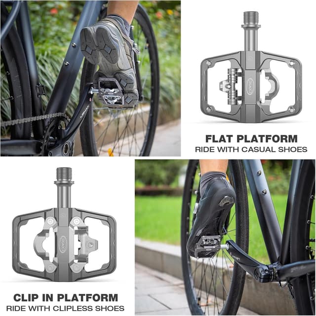 Detalle de Pedali 2-in-1 per mountain bike Shimano SPD: doppia faccia flat e clipless con sgancio rapido (asse 9/16")