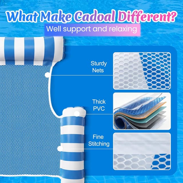 Detalle de Cadoal 2 Pack Lilo Pool Inflatables 4-in-1 Water Hammock Set with Drink Holders and Air Pump