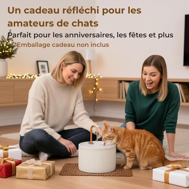 Detalle de Fontaine à eau pour chat Misfans Fontaine a Eau Chat 2,1L en céramique beige avec tube en cuivre anti-algues