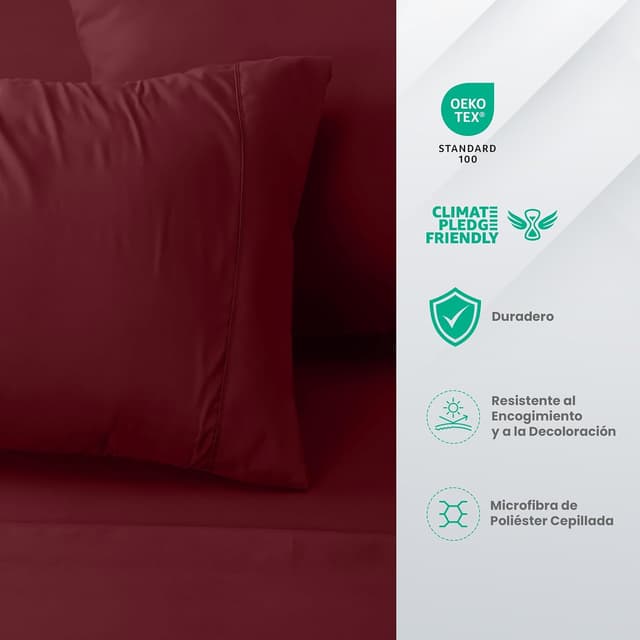 Detalle 2 de Utopia Bedding Juego de Sábanas 4 Piezas Burdeos