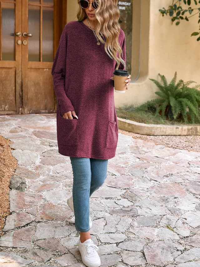 Detalle 2 de Famulily long tunics for women oversized long T-shirt sweatshirt with pockets (solid colour)