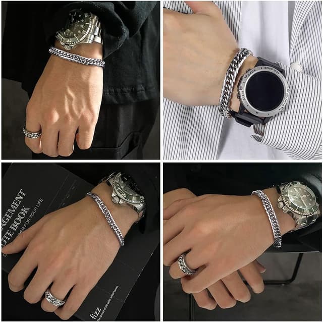 Detalle de flintronic Bracciale in acciaio inox da uomo/donna con catena e fibbia magnetica