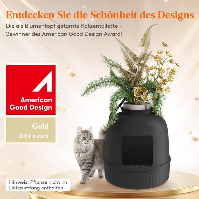 Detalle de Lifewit Katzenklo XXL versteckt als Pflanzgefäß mit Schaufel, abnehmbarer Oberseite & Kohlefilter (48 x 50 cm), schwarz