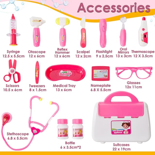 Detalle de BUYGER Girls Doctor Nurse Vet Set Medical Play Kit (Pretend Stethoscope with Lights & Sounds) + Carry Case