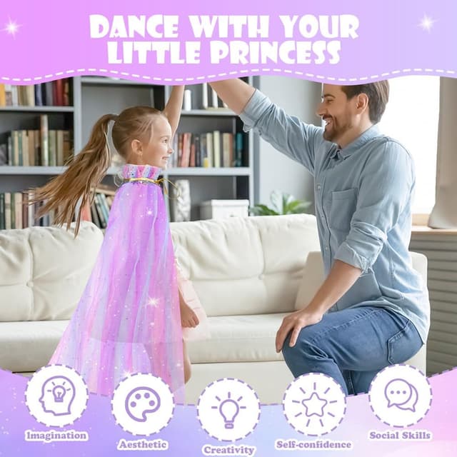 Detalle de Vicloon Mantello da Principessa viola con paillettes (11 pezzi) + bacchetta, collana e accessori per feste e Halloween