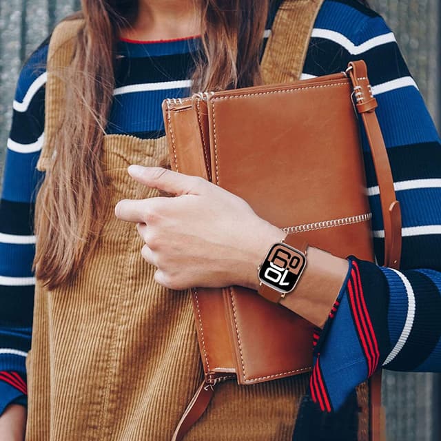 Detalle 2 de Bracelet en cuir pour Apple Watch SE (3) 40 mm / Series 11-10 42 mm – cuir grain litchi, boucle métal de sécurité